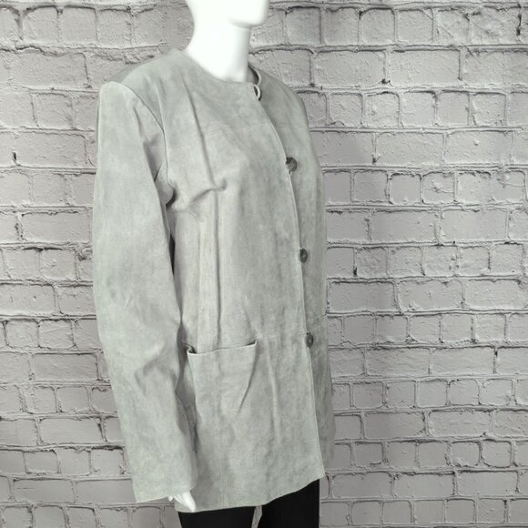 Dennis Basso Grey Suede Jacket with Matching Scarf, Women's Small NWT - Picture 3 of 12